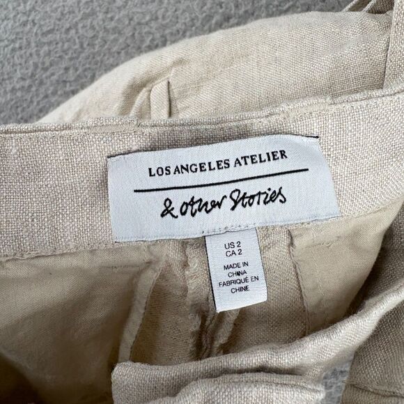 & Other Stories Linen belted trousers size 2 high waisted minimalist beige - Picture 13 of 16